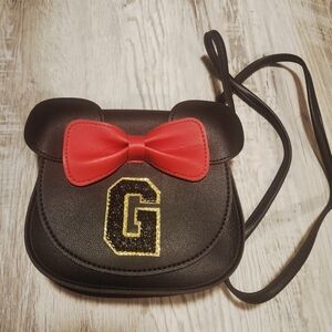 Little Girls Mouse Ears Purse Red Bow / Initial "G" / Cute Crossbody Bag
